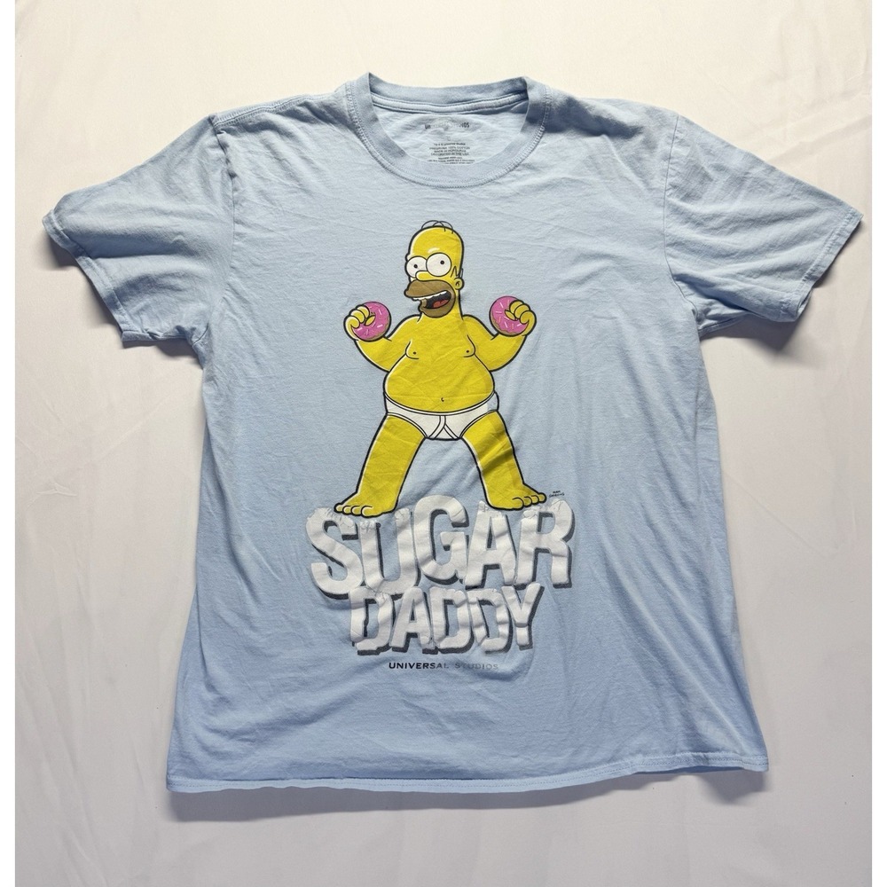 Homer Simpson Sugar Daddy Graphic T Shirt Universal Studios Blue Mens Medium